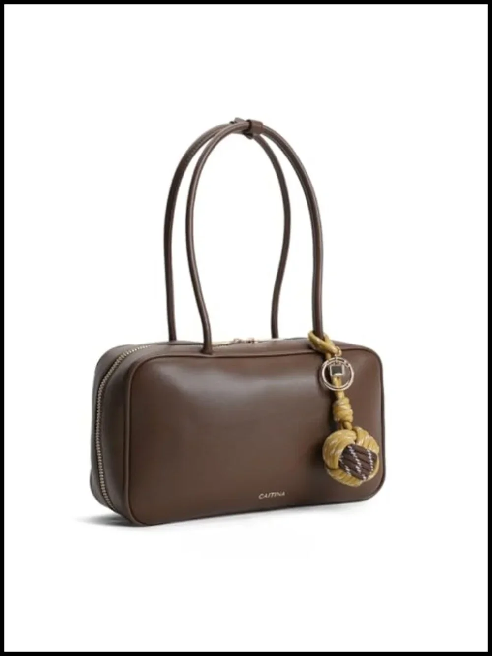 Vegan Leather Retro Shoulder Bag with Decorative Pendant, Compact Top-Handle